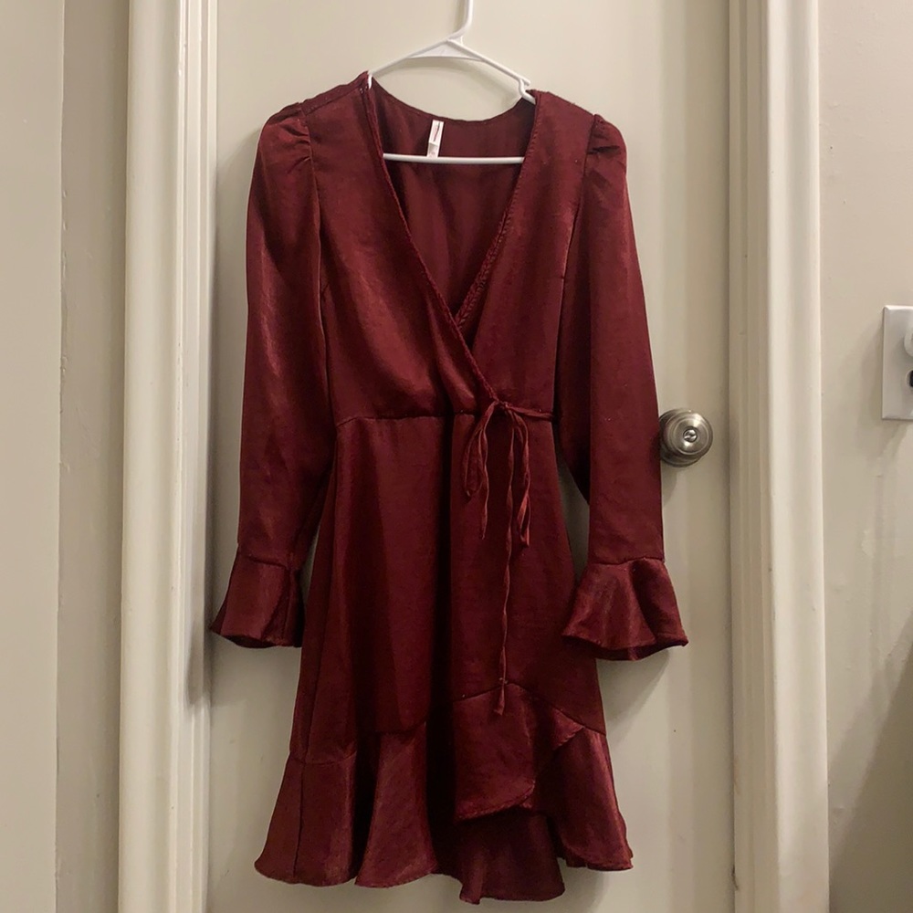 V Neck Red Dress